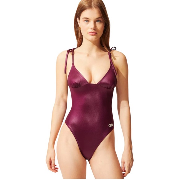 SOLID & STRIPED Other - Solid and Striped The Olympia One Piece Swimsuit In Coated Eggplant